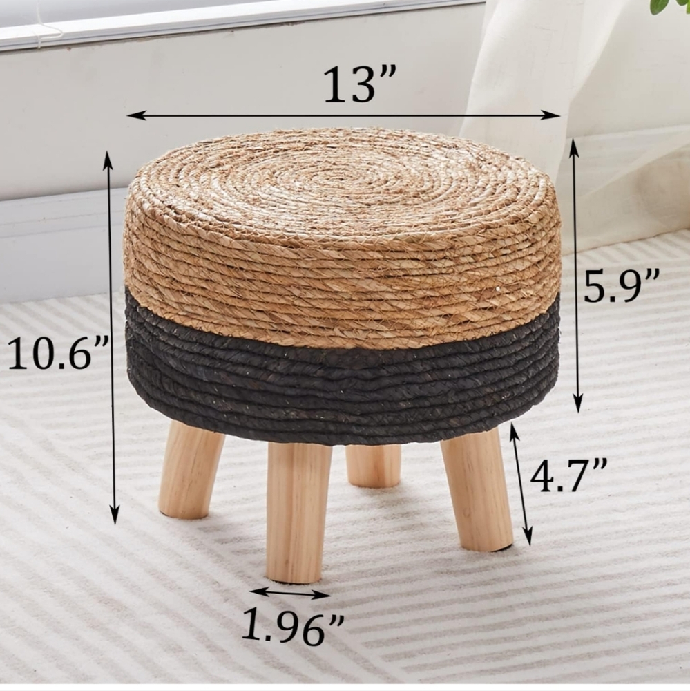 Ottoman Natural Seagrass Footrest Poufs Hand Weave Round Foot Stool for Couch De